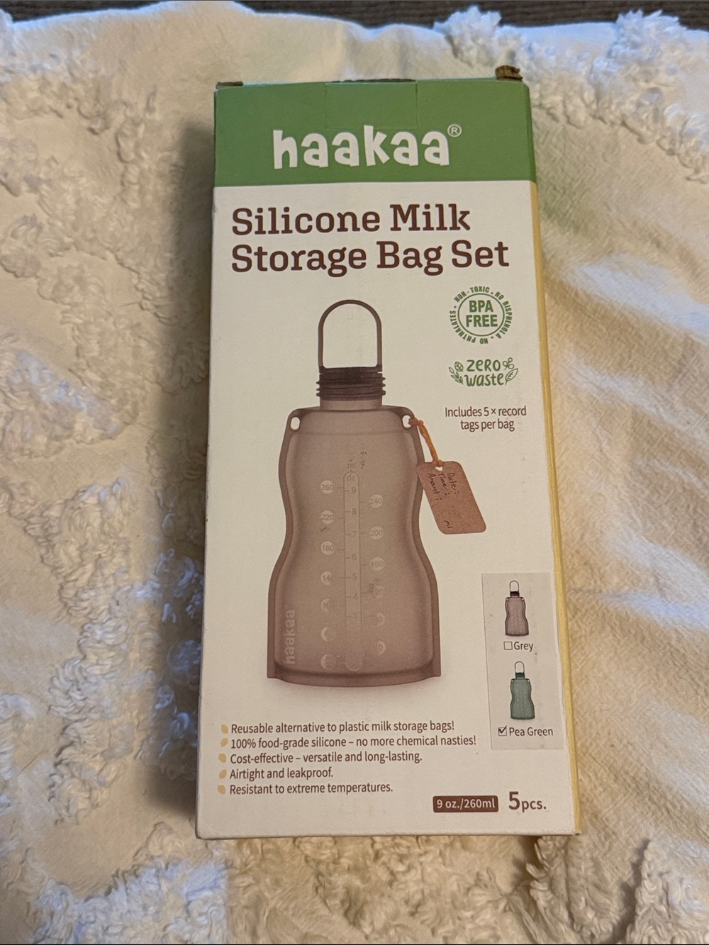 Haakaa Silicone Milk Storage Bag Set - Grey/Reef Green